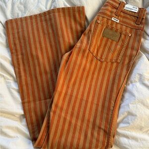 Wrangler x Free People Wanderer Orange & Tan Striped Jeans Retro Style 25x34 NWT